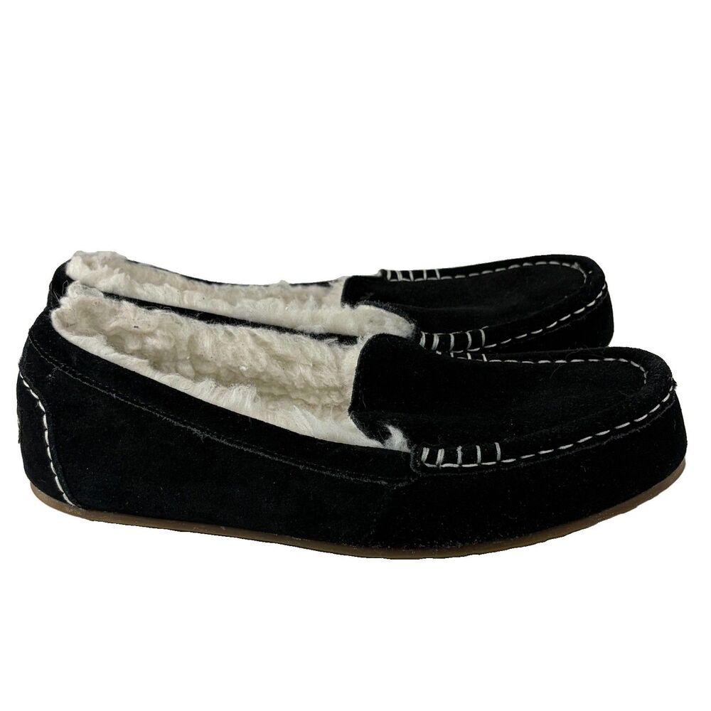 Koolaburra by UGG Women's Lezly Black Fur Lined Slippers Size 9 Hard Sole